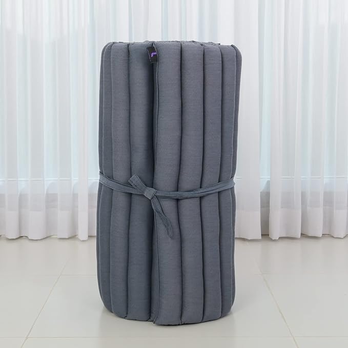 Leewadee - Foldable Floor Mattress - Japanese Roll Up Futon -Trifold Tatami Mat- Guest Floor Bed - Camping Mattress - Thai Massage Mat, Kapok Filled, 75 x 28 inches, Anthracite - Bloomnest