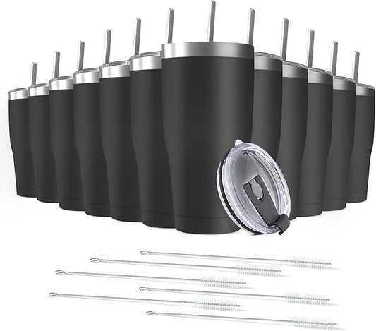 12 Pack 30oz Stainless Steel Tumblers Bulk Reusable Travel Mugs with Lid, Double Wall Powder Coated Coffe Cup for Home, Office, Outdoor Suitable for Vehicle Cup Holders - Bloomnest
