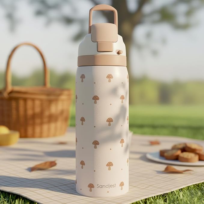 Mushroom Insulated Stainless Steel Water Bottle with Straw for Sports and Travel, 32oz, Gifts for Women Girls Friends Teens Birthday Christmas SANDJEST