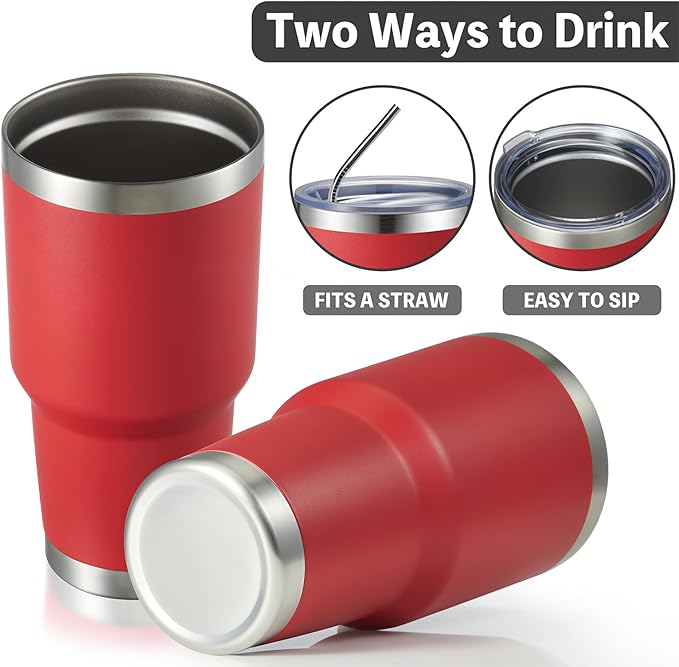 MEWAY 30oz Insulated Tumbler With Lids and Straws,Stainless Steel Double Vacuum Coffee Tumbler Cup, Brush, Durable Powder Coated Coffee Cup for Cold & Hot Drinks, Office, Travel(Coral red,8 PACK) - Bloomnest