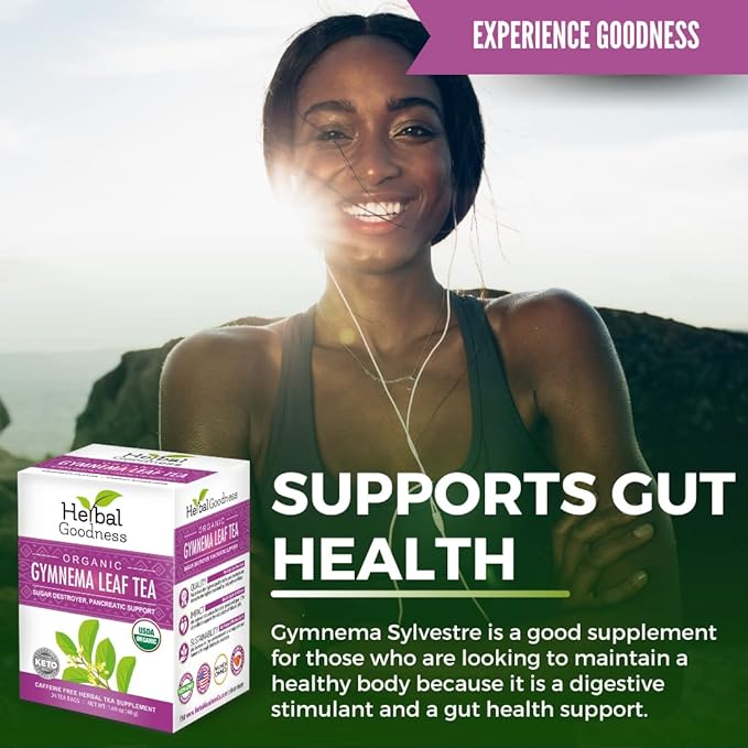 Gymnema Leaf Tea | 100% Organic Herbal Tea for Healthy Metabolism | Natural Sweet Cravings Support | Caffeine-Free, Keto-Friendly, Vegan, Gluten & GMO-Free | 24 Unbleached Tea Bags - Bloomnest