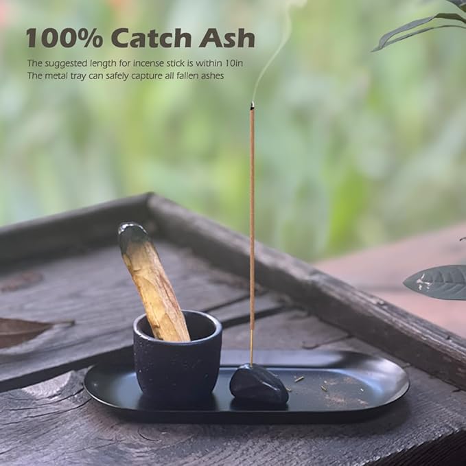 Incense Holder for Sticks, Handmade Sage and Palo Santo Holder, Sage Smudge Burner, Palo Santo Sticks Holder, Ash Catcher Tray, Yoga Meditation (Black) - Bloomnest