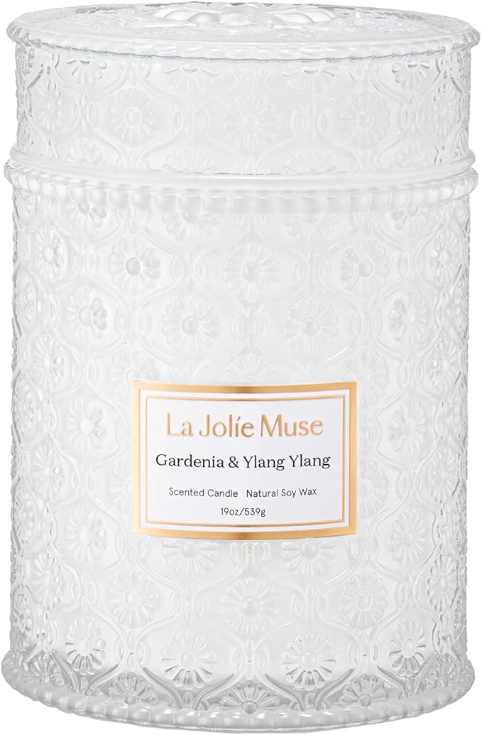 LA JOLIE MUSE Gardenia & Ylang Ylang Scented Candle – Ylang, Tuberose, Orange Blossom |19 oz Large Wooden Wick Candle | Natural Soy Wax | 90 Hours Clean Burn | Gift-Ready for Hosts - Bloomnest