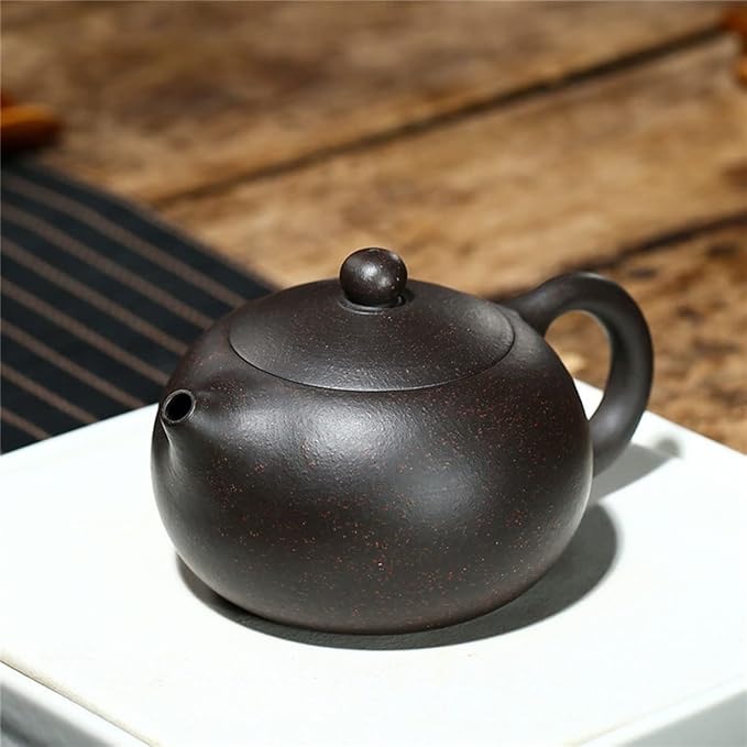Chinese Clay Teapot 6.7Oz Handmade Xishi Zisha Tea Pot Black Gold Sand Spherical Filter Kungfu Tea Set - Bloomnest