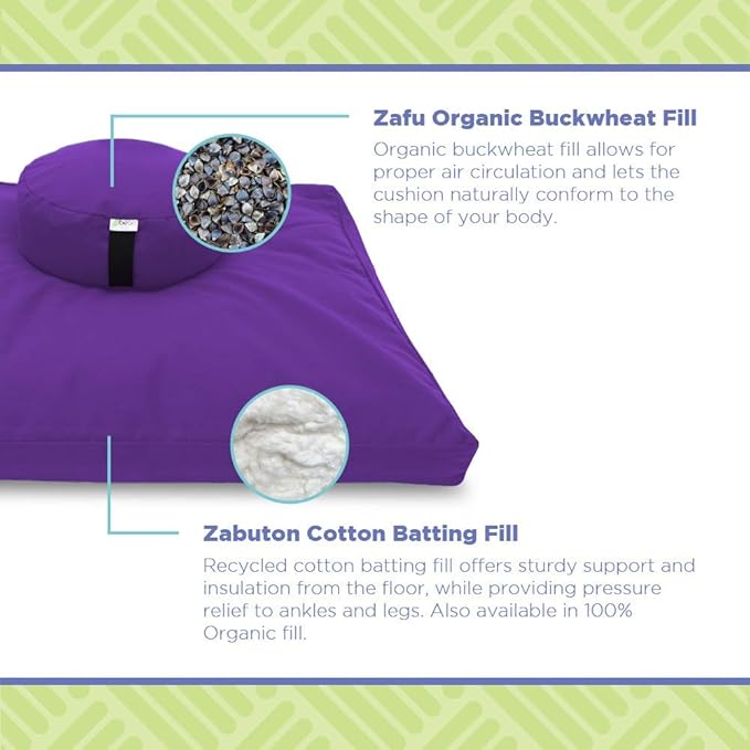 Bean Products Meditation Cushion Mat Set - Zafu Floor Pillow Organic Buckwheat Pillow + Cotton Filled Zabuton Prayer Pad - Meditation Pillow Yoga Knee Pad - Made in USA - 14" Round or 18" Oval - Bloomnest