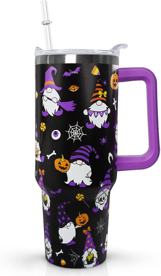 Ceovfoi 40 oz Halloween Gnome Tumbler Insulated Stainless Tumbler,Halloween Goth Ghost Travel Coffee Cup Water Botter, Witch Goth Decor Halloween Gifts For Women - Bloomnest