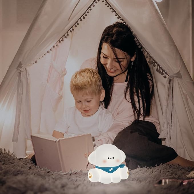 Squishy Nursery Puppy Night Light, Cute Silicone Light for Toddlers, Rechargerable Dimmable Soft Touch Bedtime Baby Night Light, Portable and Safe for Newborns - Bloomnest