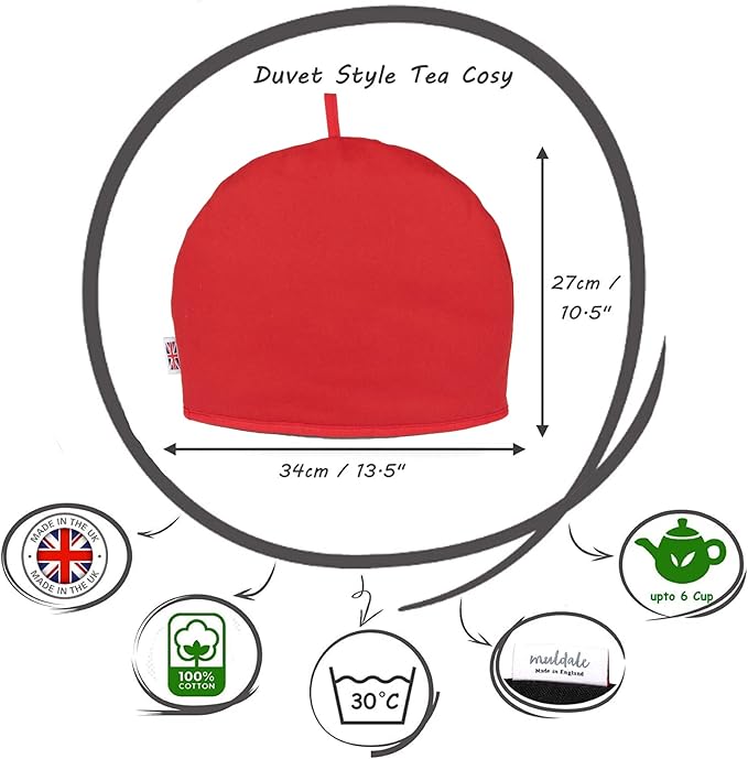 Muldale Large Tea Cozy for Teapot Insulated - Jubilee Red - 100% Cotton Extra Thick Wadding - Designed in England - Tea Cozies Covers Fit 1 to 6 Cup - Bloomnest