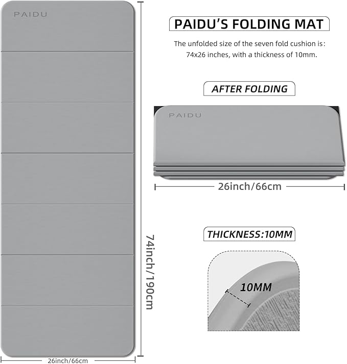 Foldable Fitness Yoga Mat | 2/5" (10MM) Extra Thick | SGS Certified Non-Slip TPE | 75x26" Extra Long-Wide | Portable & Easy Store | for Yoga, Pilates, Home Gym & Full-Body Workouts - Bloomnest