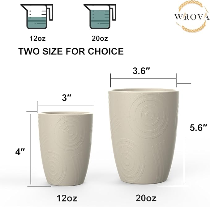 Wheat Straw Cups 8 PCS Good Alternative to Plastic Reusable Cups 12 oz Unbreakable Drinking Cup Reusable Dishwasher Safe Water Plastic Glasses (Beige) - Bloomnest