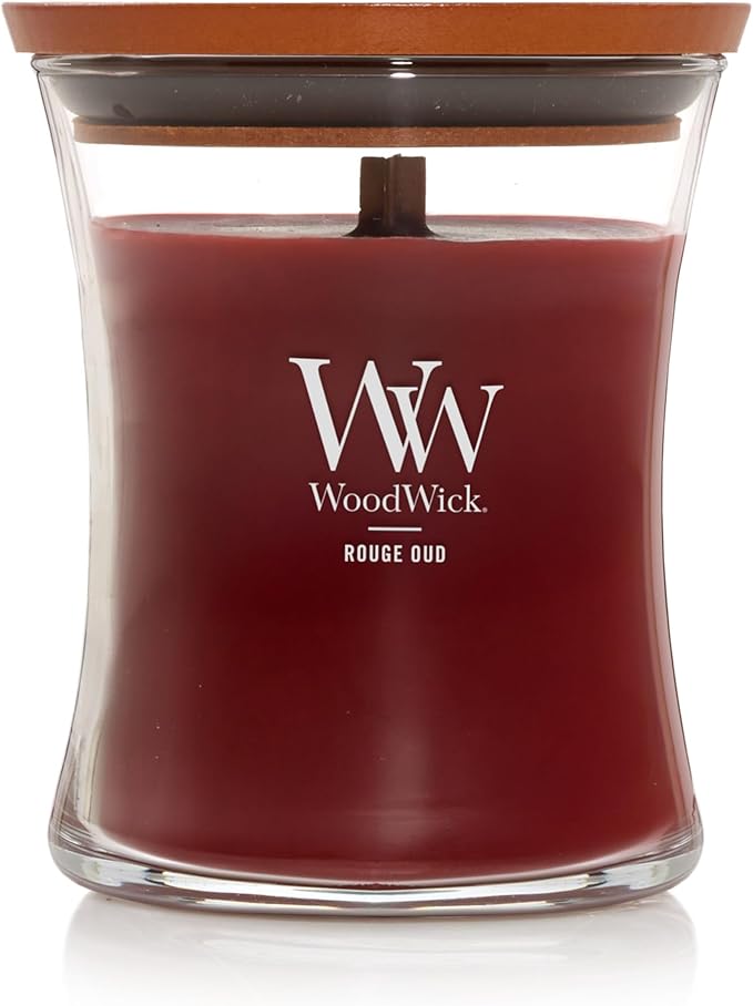 WoodWick Rouge Oud Gifts for Women and Men, 9.7 oz Medium Hourglass Candle with Crackling Wick - Bloomnest