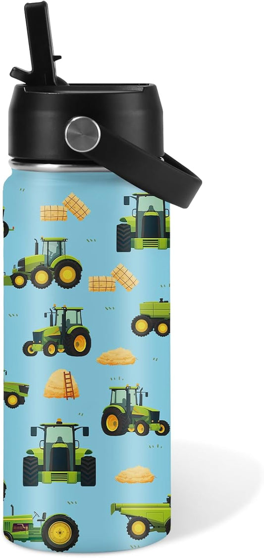 Car Gifts for Boy Girls - 16oz Kids Water Bottle with Straw, Tractor Stainless Steel Water Bottles Insulated, BPA-free, Leak-proof, Farm Tumbler, for School, Travel - Car Lovers Chlidren Gift Cup(1pc) - Bloomnest