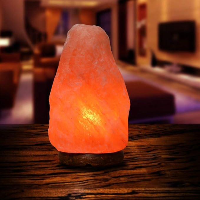 Himalayan Natural Pink Salt Lamp, Hand Crafted I Warm Amber Glow I Dimmer Switch, Wooden Base, (7-9 inches, 8-10 lbs.) Unique Gift Ideas (Natural) - Bloomnest