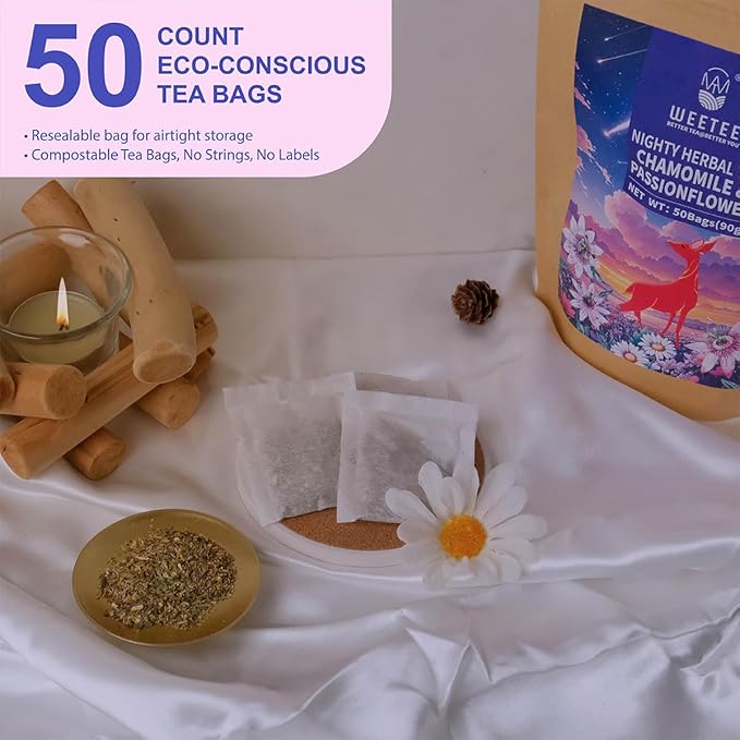 WT WEETEE Chamomile & Passionflower Nighty Herbal Tea Bags 50 Counts, Includes Spearmint, Valerian Root, Lavender, Peppermint & More, Natural Caffeine-free - Bloomnest