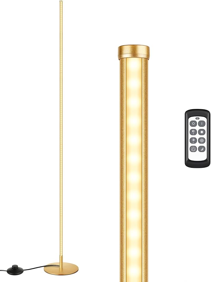 EDISHINE LED Corner Floor Lamp, Dimmable Standing Light with Remote, 7 Color Temperature 2700K-6000K, 57.5" Modern Floor Lamp for Bedroom, Living Room, Office, Gold - Bloomnest