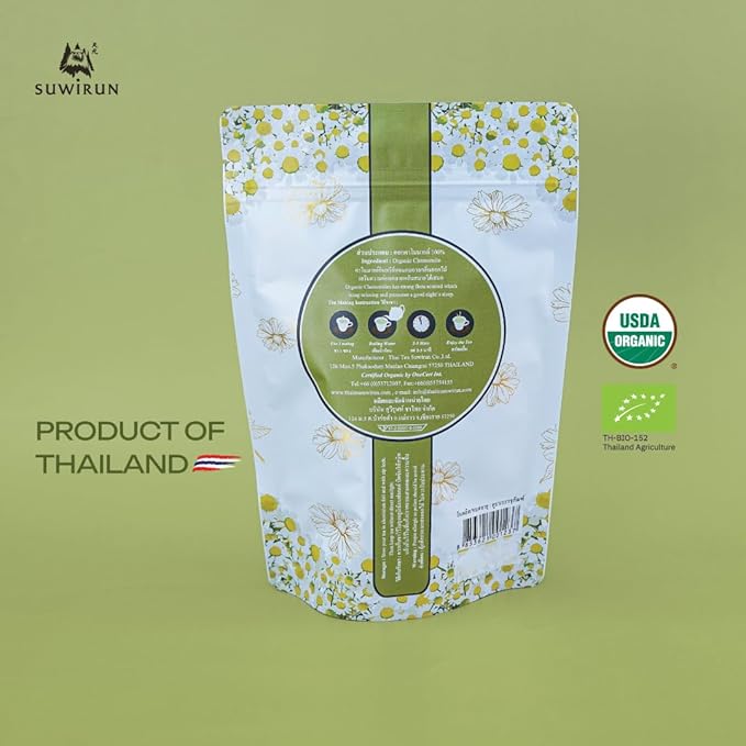 Suwirun Organic Chamomile Tea 25 Bags – 100% Chamomile Flowers – Naturally Caffeine-Free, Supports Relaxation & Sleep – Smooth & Soothing Herbal Tea - Bloomnest