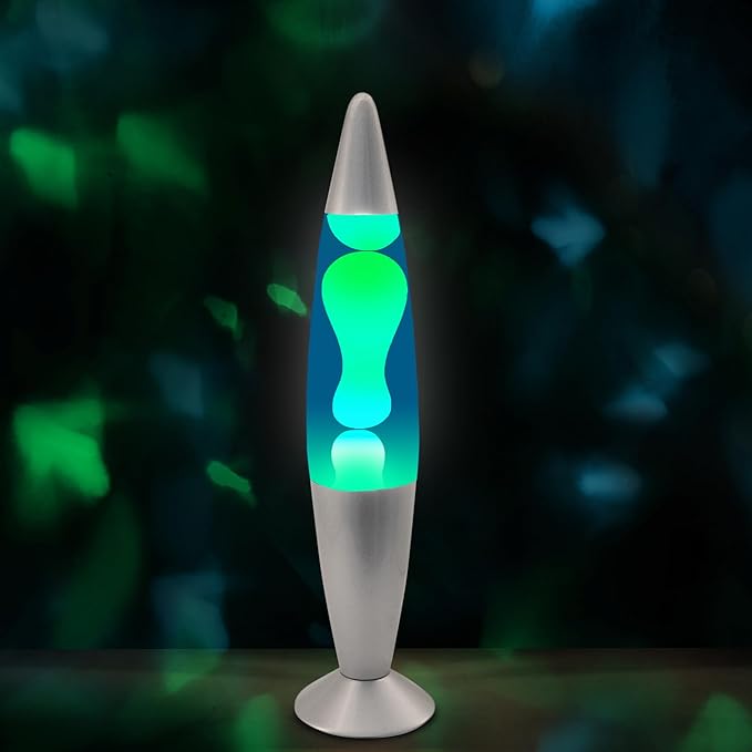 JAMBO 16" Beautiful Lamp- Blue with Yellow/Green Wax, Relaxing Liquid Light, Night Light Nightlight, Home Decor Living Room Office Bedroom Lamp for Adults Teens Kids, Magma Motion - Bloomnest