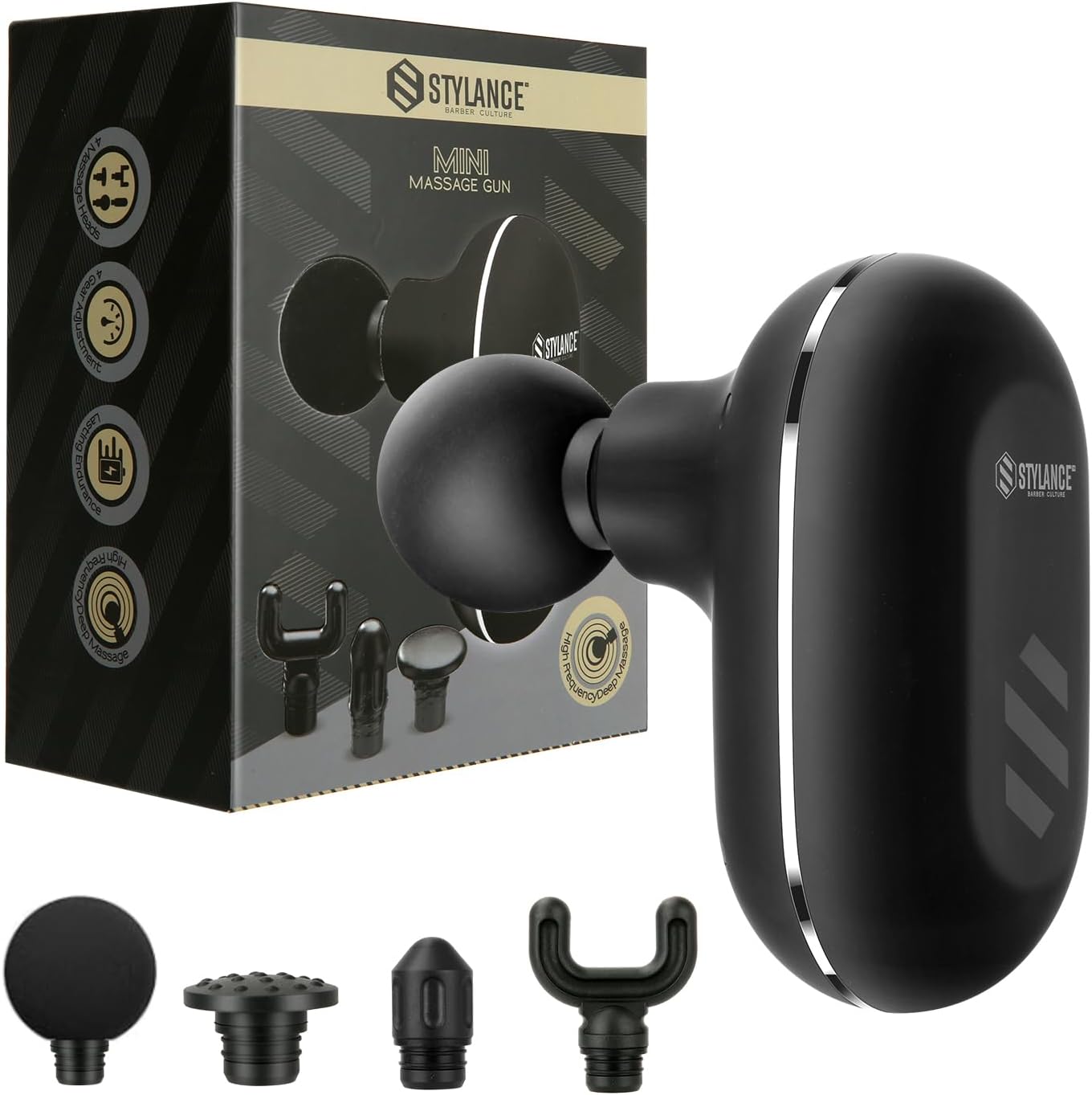 Mini Massage Gun, Deep Tissue Massager Gun, Portable Percussion Small Muscle Massager Gun, Quiet Massager, USB Charging, with 4 Different Massage Accessories, for Full Body Recovery- Black