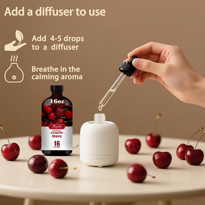 Cherry Fragrance Oil-Cherry Essential Oil 16.33oz (490ml)-100% Pure Natural Scent for Diffusers, Candles, Soap Making & Aromatherapy | Relaxing Home & Gift Essential Oil for Bath, Massage - Bloomnest