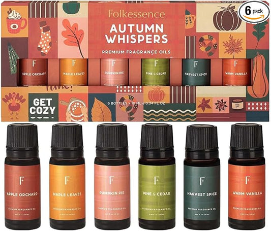 Folkulture Essential Oils for Diffuser | Fall Essential Oils Set of 6x0.34 fl oz | 60 ml Fragrance Oil, Diffusers Oils Fall Scents for Home | Oil Diffusers Fragrances for Diffusers | Pumpkin Spice oil - Bloomnest
