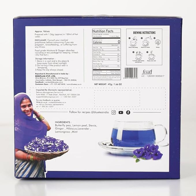 BLUE TEA - Butterfly Pea Flower Tea Gift Set (6 Flavors, 30 Count - Plant Based) | FLORAL FLAVOR | Caffeine Free - Non-Bitter - Herbal Tea - Variety pack - Flower Based | Gifts for Him and Her - Bloomnest