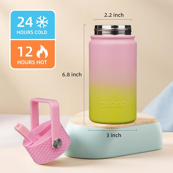BJPKPK Insulated Water Bottle with Straw Lid, 15oz Cute Water Bottles, Stainless Steel Metal Thermo, Reusable BPA Free Leak Proof Tumblers, Cups,Tulips - Bloomnest