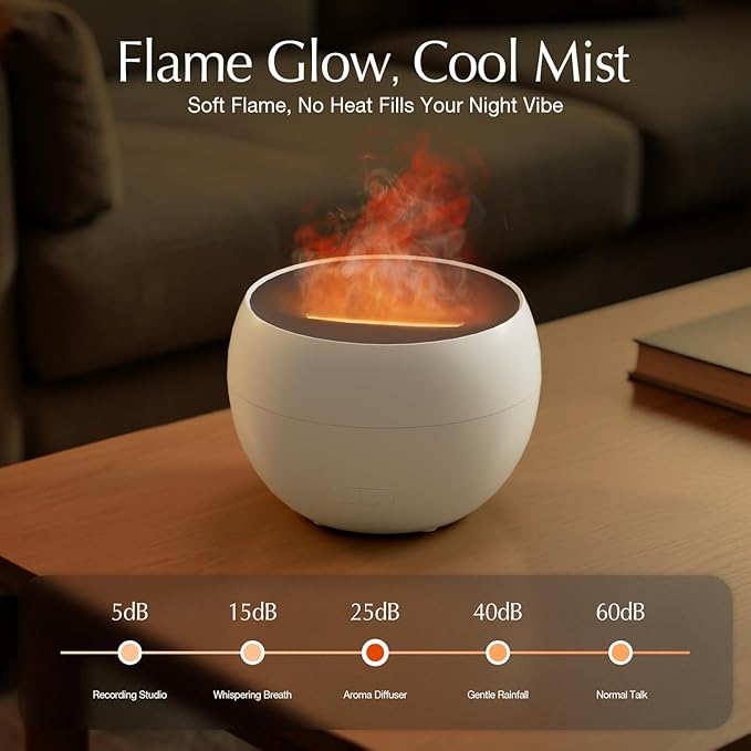SALKING Essential Oil Diffuser, Fireplace Fire Flame Aromatherapy Diffuser, 150ml Ultrasonic Cool Mist Humidifier, Scent Aroma Diffuser with Auto-Off Function for Home, Room (White) - Bloomnest