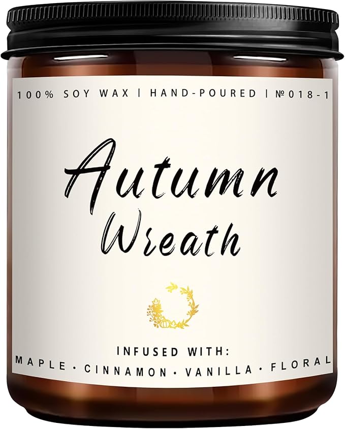 Auelife Fall Candle, Autumn Wreath Scented Soy Candles for Home, Aromatherapy Candle Gift Set for Women & Men, Cozy Fall Décor, 7oz – Perfect for Autumn Relaxation and Home Ambiance - Bloomnest