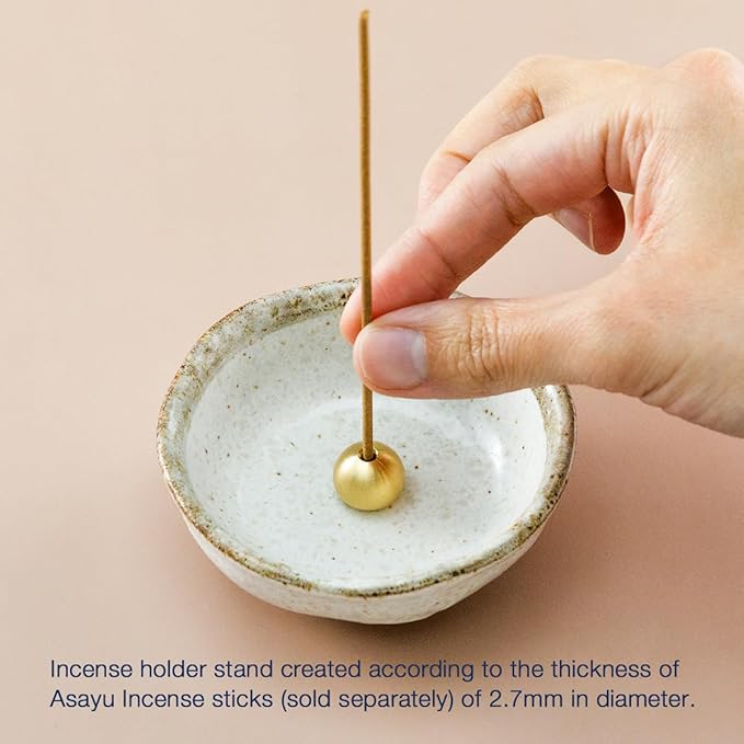 Asayu Japanese Small Mini Incense Holder for Sticks 3.3 inch (83mm), Made in Japan Ceramic Ash Catcher and Brass Incense Burner Set for Yoga, Meditation (Small Pearl Incense Holder) - Bloomnest