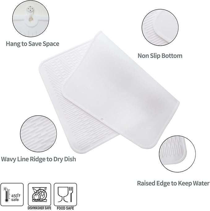 Silicone Dish Drying Mat for Multiple Usage,Easy clean,Eco-friendly,Heat-resistant Silicone Mat for Kitchen Counter or Sink,Refrigerator or Drawer Liner White 4XL 32 inches x 18 inches - Bloomnest