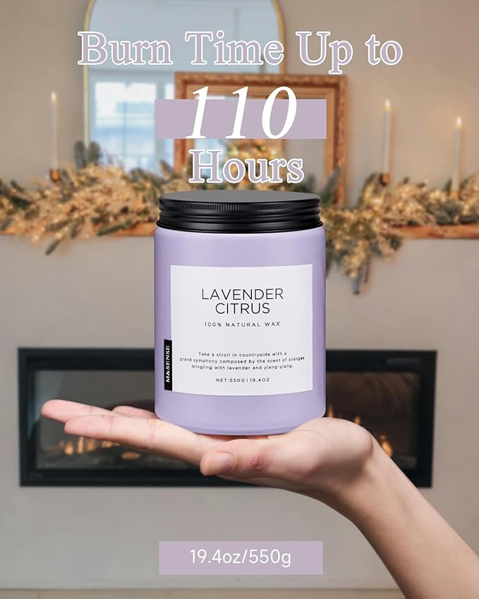 M&SENSE Lavender Citrus Candles, 19.4oz 110H Burn Time Large Natural Soy Candles for Home Scented, Stress Relief Aromatherapy Gifts for Mom Friends Teacher & Spa, Bath, Yoga - Bloomnest