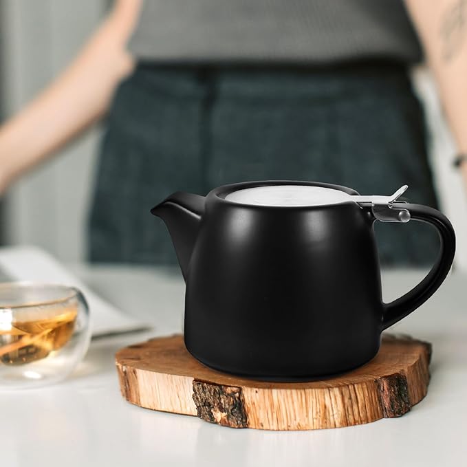 Small Ceramic Tea Pot with Stainless Steel Infuser Portable Tea Kettle Electric Ceramic Stove for Home Dorm Kung Fu