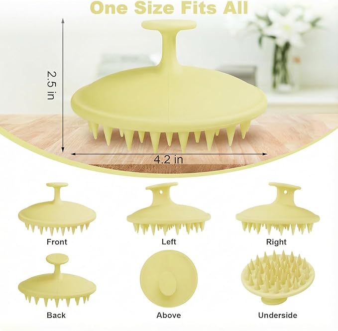 Silicone Scalp Massager Shampoo Brush, Scalp Brush for Hair Growth & Dandruff Removal, Hair Scrubber Scalp Stimulator Exfoliator Brush with Soft Bristles for Wet Dry Scalp Care (Light Yellow) Meartchy