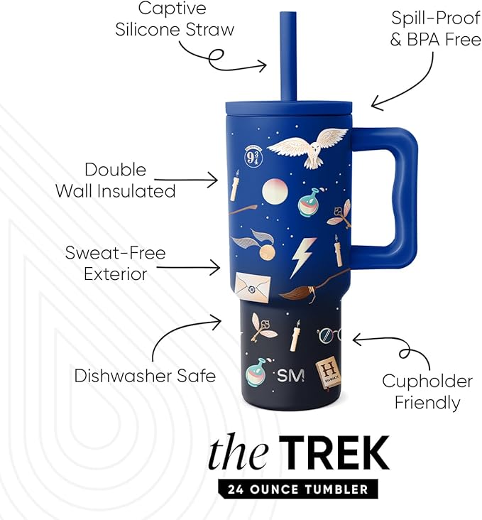 Simple Modern Harry Potter Kids 24 oz Tumbler with Handle and Silicone Straw Lid | Spill Proof and Leak Resistant | Reusable Stainless Steel Bottle | Gift Boys Girls | Trek Collection | Magical Mashup - Bloomnest