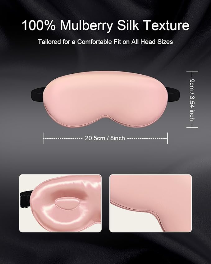Luxury 22 Momme 100% Mulberry Silk Sleep Mask – 3D Eye Mask with Adjustable Strap, Gentle on Skin and Eyes, Provides Complete Light Blockage for Deep Sleep (Pink, Adjustable) - Bloomnest