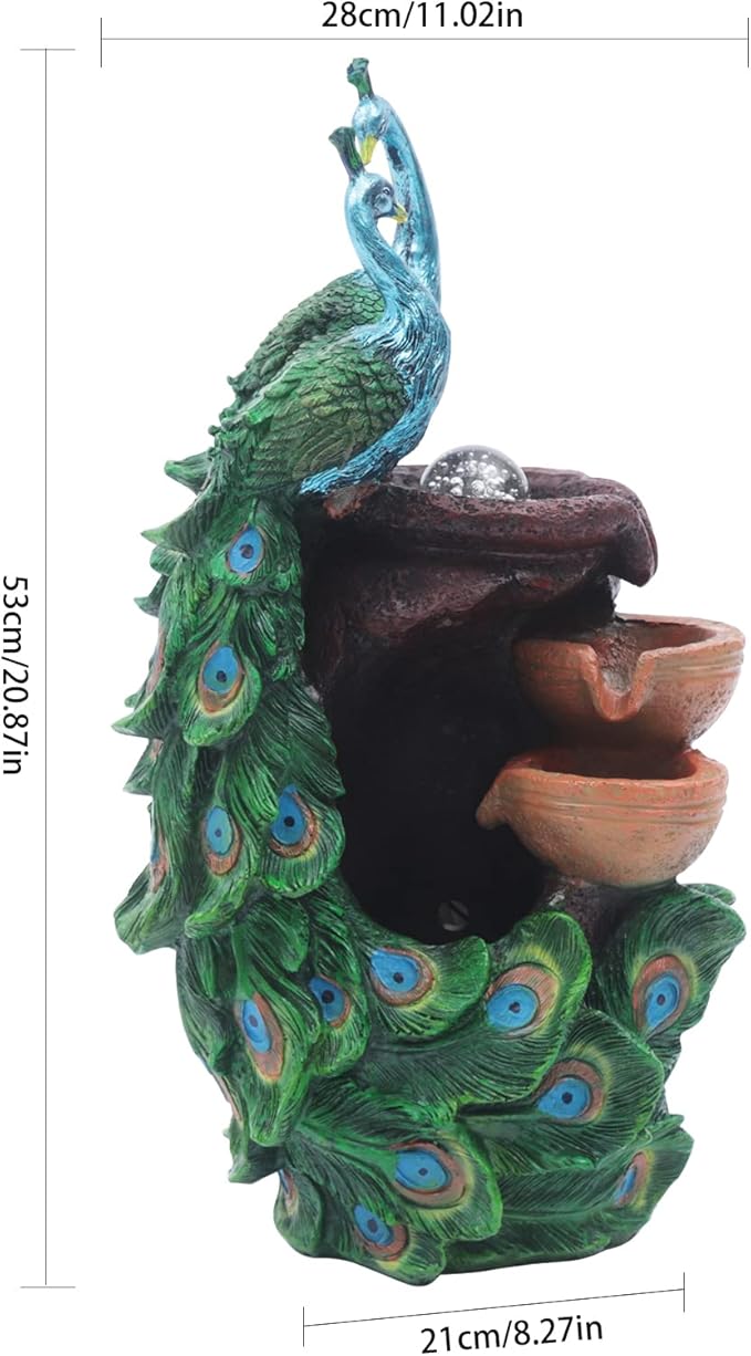 Art Decorative Animal Statue Bonsai Waterfall Fountain Humidifier with LED Lights, 21Inch Water Fountains for Home Living Room Bedroom Office Decor