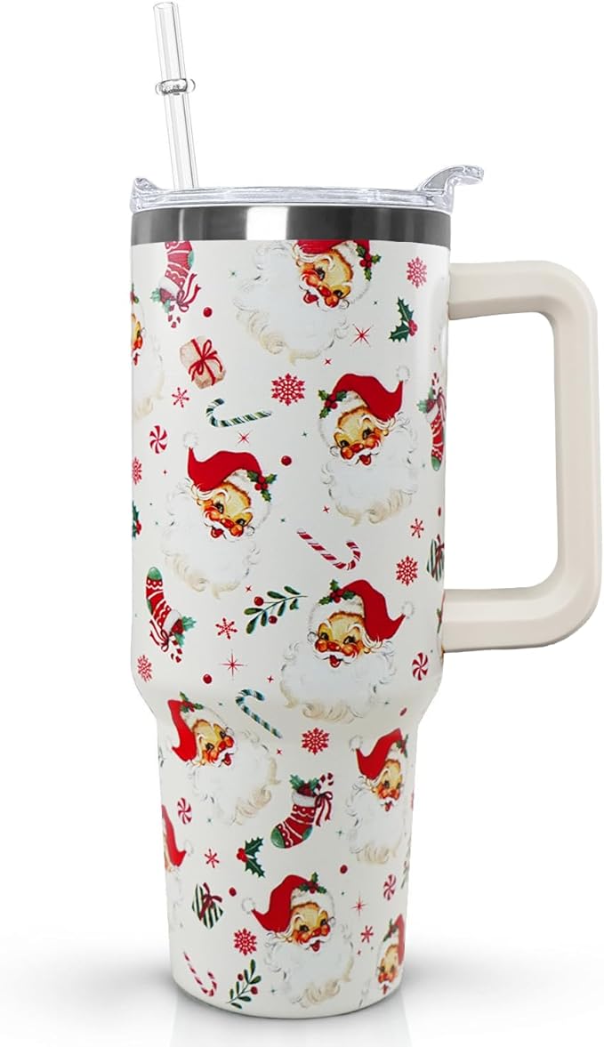 Ceovfoi 40 Oz Santa Tumbler With Handle, Santa Coffee Travel Mug Cup, Christmas Decor, Gifts for Women - Bloomnest