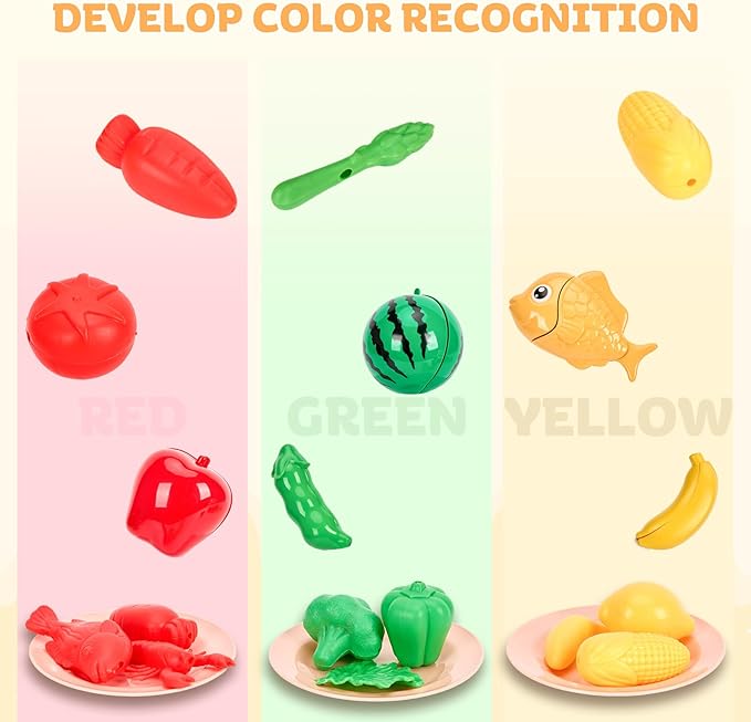 105Pcs Kids Kitchen Toy Accessories, Toddler Pretend BBQ Camping Cooking Playset, Play Pots, Pans, Utensils Cookware Toys, Play Food Set, Vegetables, Learning Gift for Girls Boys (Turquoise)