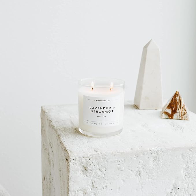 Calyan Wax Co. 2 Wick Candle, Lavender + Bergamot Scented Candle, 37 Hour Burn Time, Aromatherapy Soy Candles, Non Toxic & Vegan Soy Wax, Glass Tumbler Scented Candles, 8.8oz - Bloomnest