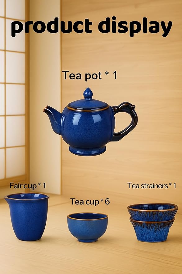 Chinese gongfu tea set porcelain,9-Piece Adult Tea Set,Afternoon Tea Pot Set, Blue Ceramic,Gift Boxed Set Perfect for Tea Lovers - Bloomnest
