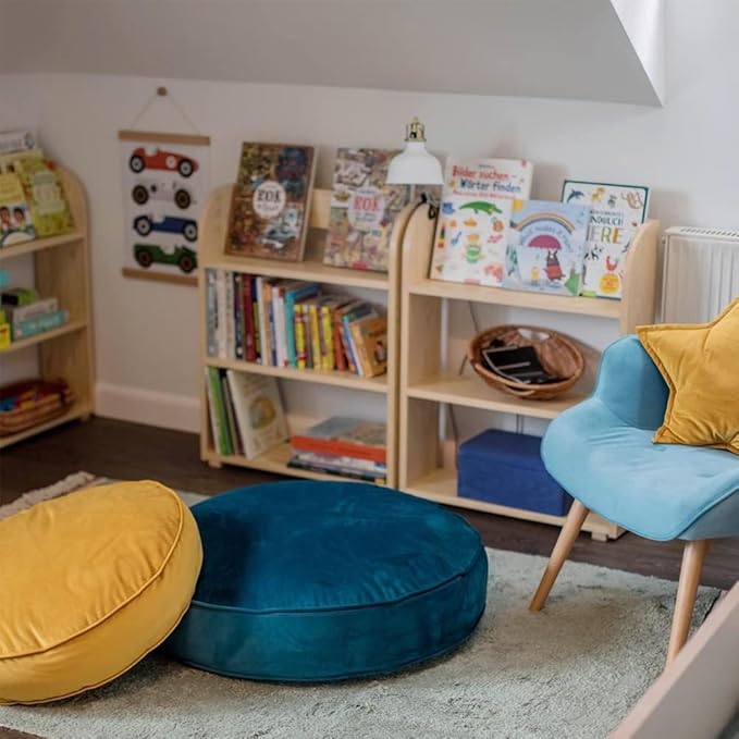 Velvet Floor Pillows Round Chair Cushion Couch Throw Pillow Soft Pouf Seat Mattress Bean Bag for Reading Nook Play Room (25.6", Teal)