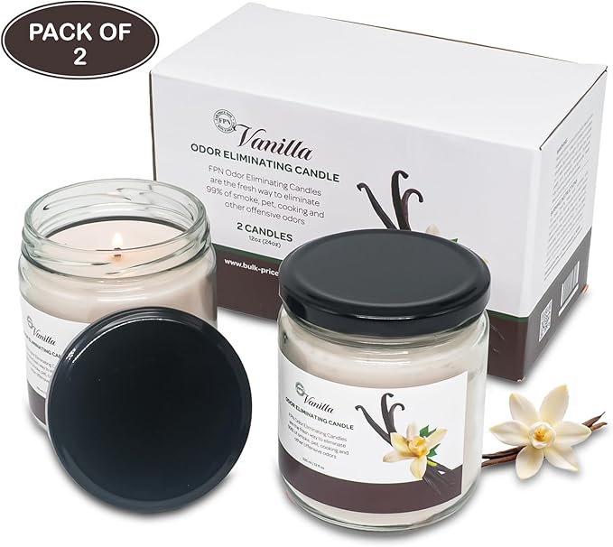 Candle Set Vanilla Odor Eliminating – 2 Pack - 12oz – Long-Lasting Soy Wax Candles – Neutralizes Pet, Kitchen & Smoke Odors – Clean Burn, Eco-Friendly, Aromatherapy Candle - Bloomnest