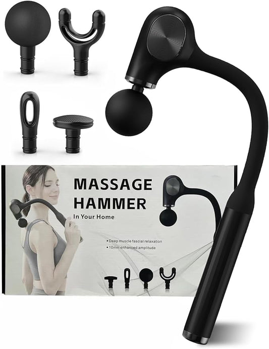 Deep Tissue Massage Gun with Bend Handle, 12MM Percussion, 4 Replaceable Heads, Less-Shock Design for Back, Neck, Foot, Leg, Shoulder - Bloomnest