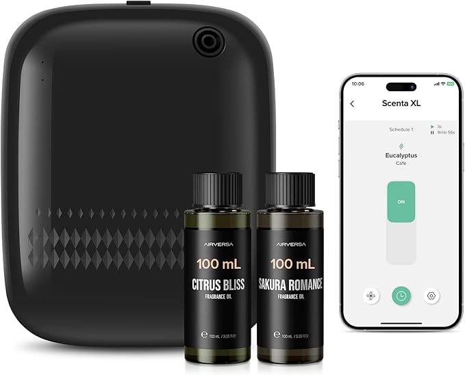 Airversa Waterless Essential Oil Diffuser (400 mL Capacity) Starter Kit 200mL Fragrance Scent Oils, Up to 2000 sq ft Aromatherapy Smart Scent Air Machine for Home, Large Room, Office, ANW Kit Black - Bloomnest