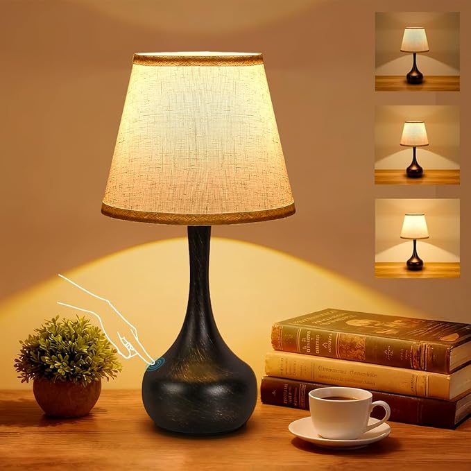 Touch Table Lamps for Bedroom, Farmhouse 3-Way Dimmable Bedside Lamps for Nightstand with Fabric Shade,Lamps for Living Room，Desk Lamps for Home Office - Bloomnest