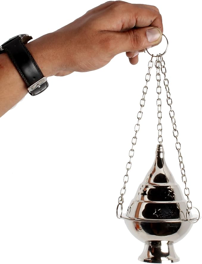 Brass Incense Burner Hanging Incense Censer/Charcoal Incense Holder with Chain 4.5 H Chrome - Bloomnest