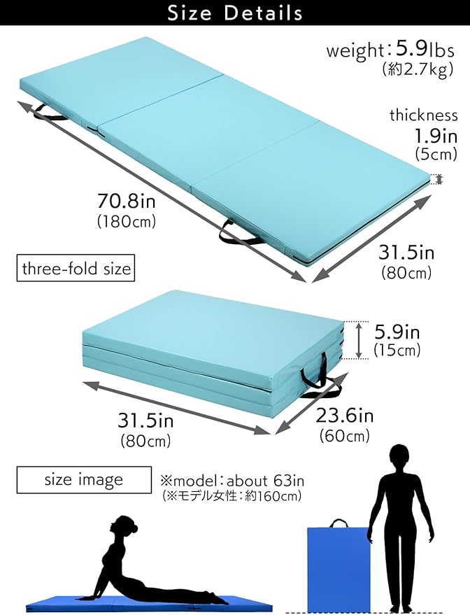 Gymnastics Mat Folding Stretch Mats 71"x31"x2" Exercise Muscle Training Children Play Horizontal Bar Mat Yoga Sports Soundproof Home Use - Bloomnest