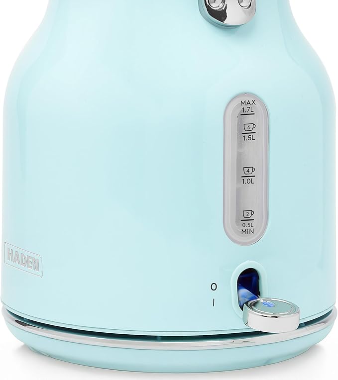 Haden Heritage 1.7 Liter Stainless Steel Electric Kettle, Hot Water Kettle with 360-Degree Base and Auto Shutoff, Turquoise & Chrome - Bloomnest