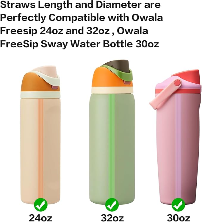 Replacement Straws Compatible with Owala Freepsip 24oz,32oz Water Bottle,Replacement Parts For Owala Free Sip Sway 30 oz,Include 6 BPA-FREE Straws and 1 Cleaning Brush Bubrike
