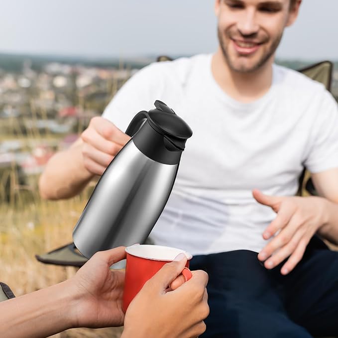 Norme 2 Pcs Thermal Coffee Carafe Insulated Stainless Steel Coffee Carafe for Hot Liquid Vacuum Thermal Pot Creamer Pitcher Dispenser with Brushes Keeping Hot Water Milk(Silver,68 oz) - Bloomnest